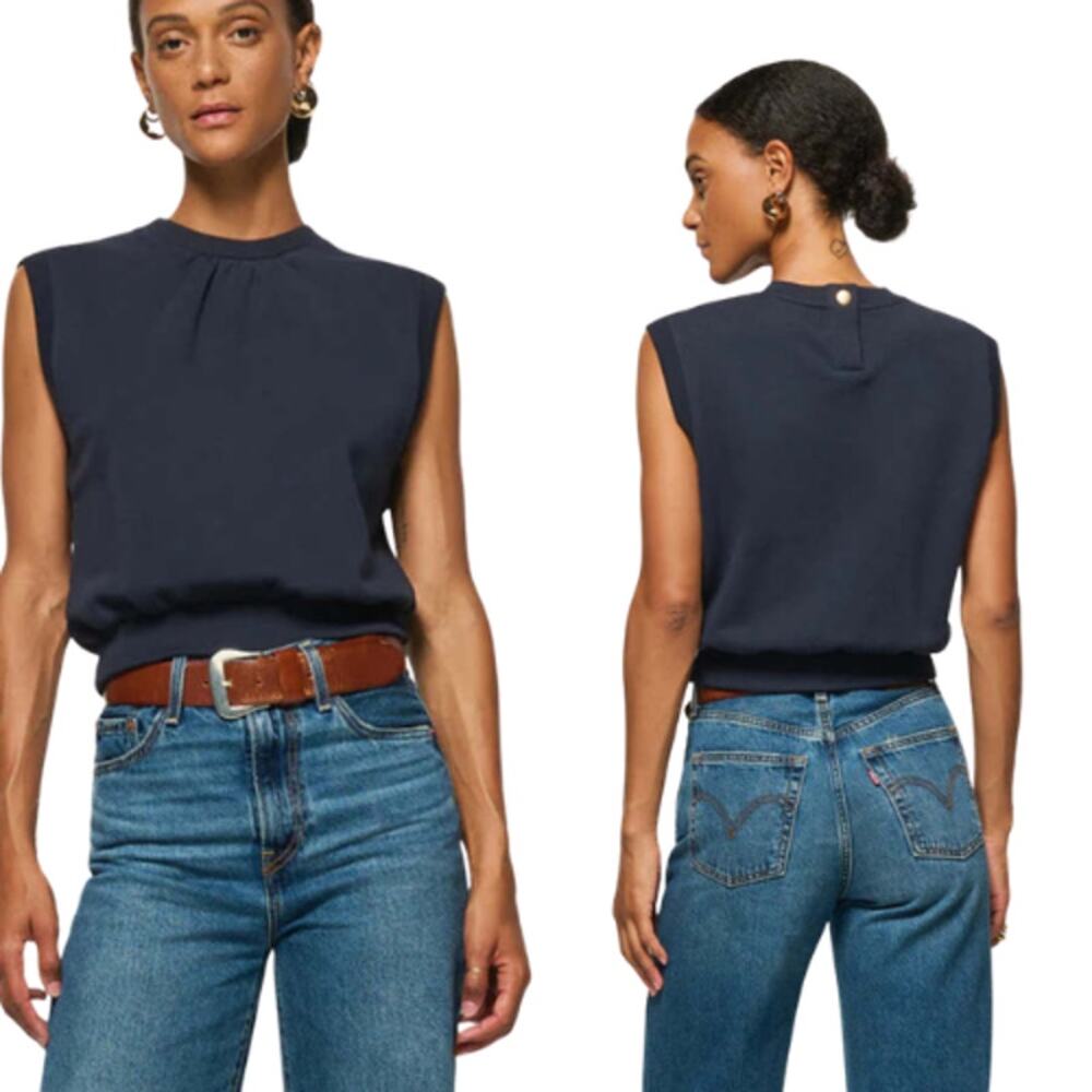 NEW Nation Ltd Billie Ribbed Detail Sleeveless Tank Sweatshirt Blue Size: XS